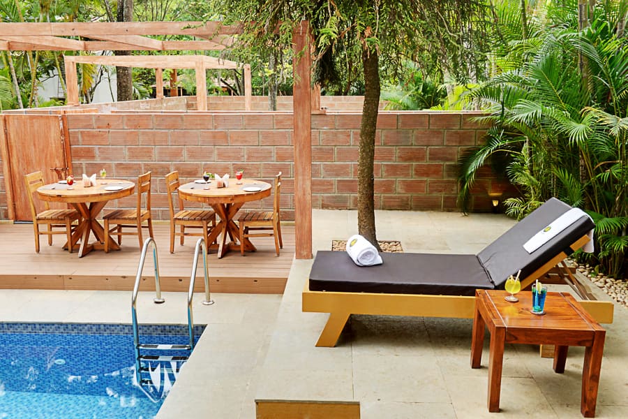 Suite room with private plunge pool photographed from the water side