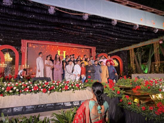 elegant wedding stage setup at gold coins club & resort in electronic city phase 2 bangalore with floral decoration