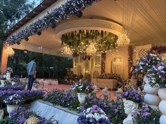 elegant wedding stage setup at gold coins club & resort in electronic city phase 2 bangalore with floral decoration